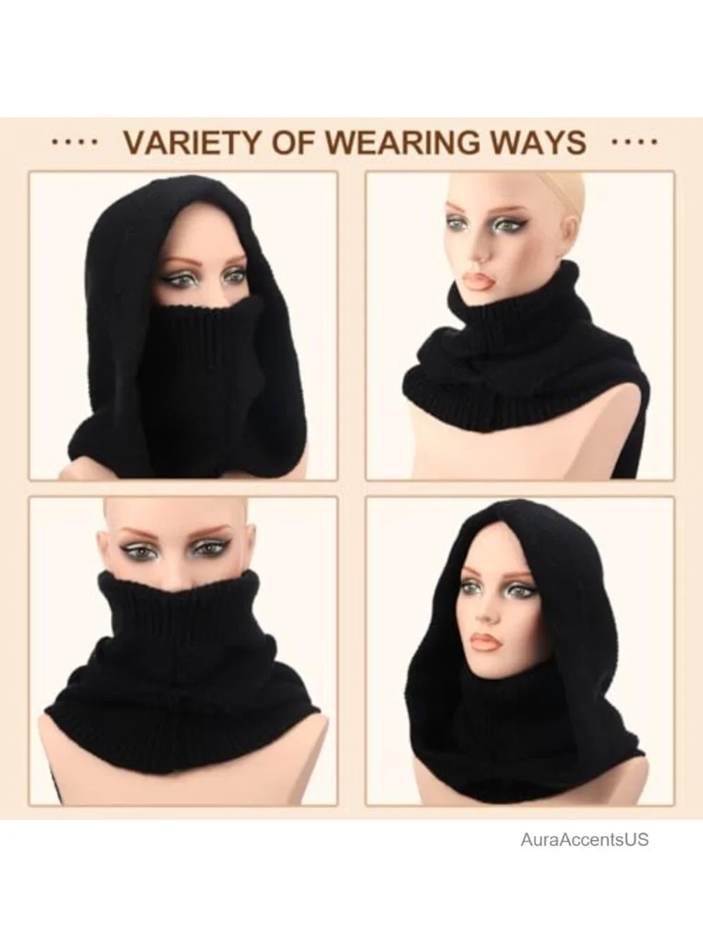 Knit Hooded Scarf Balaclava Winter Hat Women Men Outdoor Sports Warm Neck Gaiter